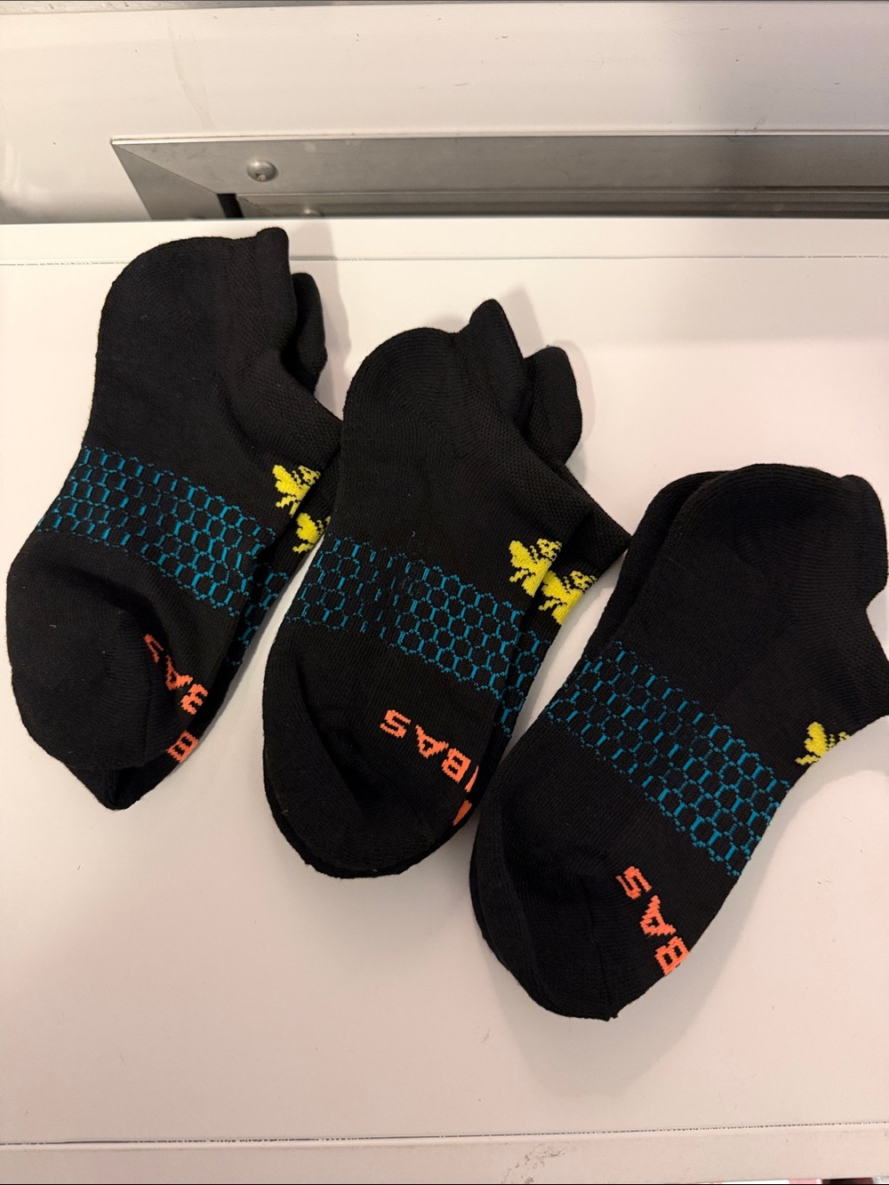 Men's Black Low-Cut Performance Socks with Blue Mesh and Yellow Accent unisex